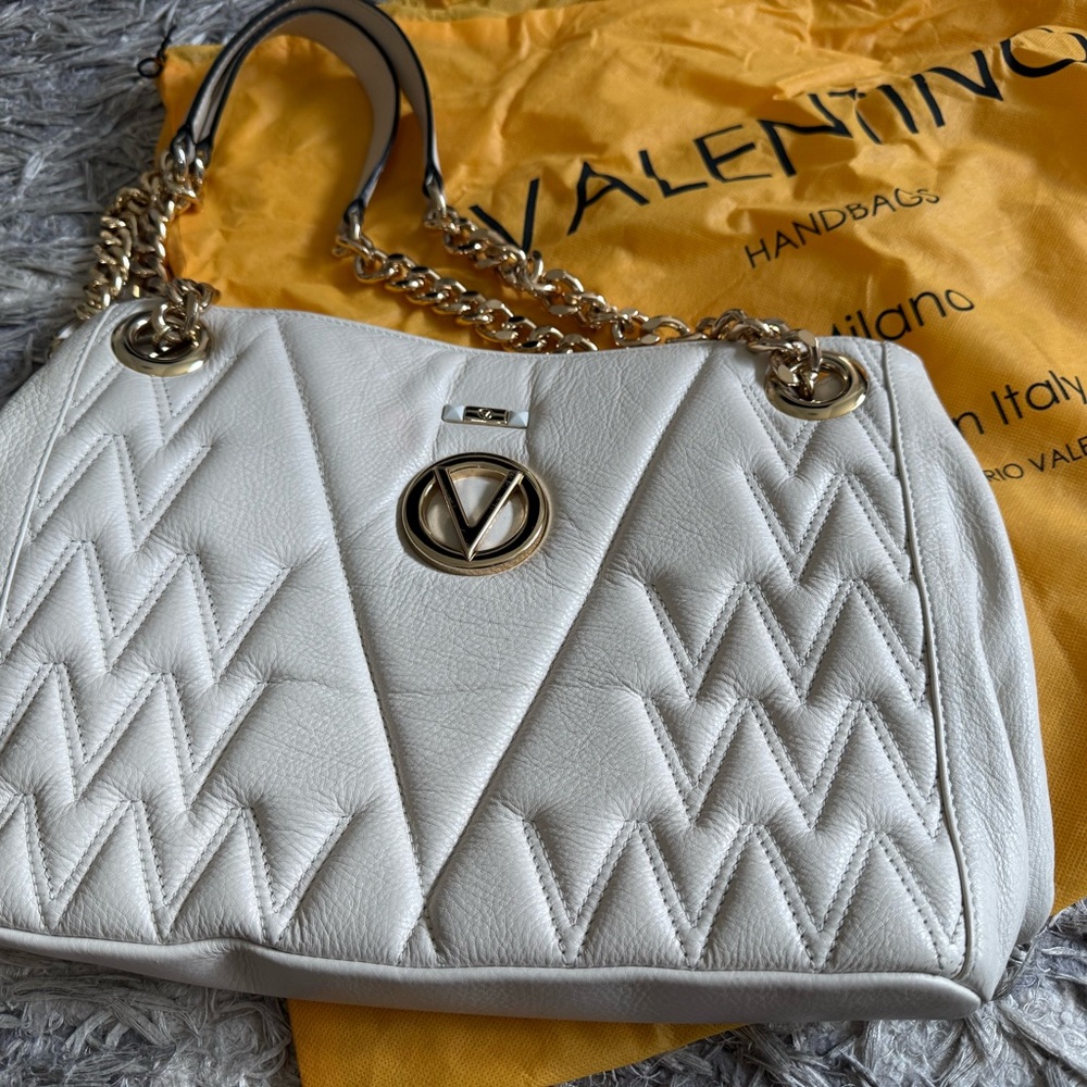 Valentino White Leather Chevron Quilted Shoulder Bag